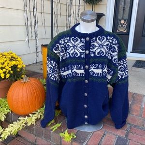 VTG 80s • Green & Blue Chunky Knit Cardigan
